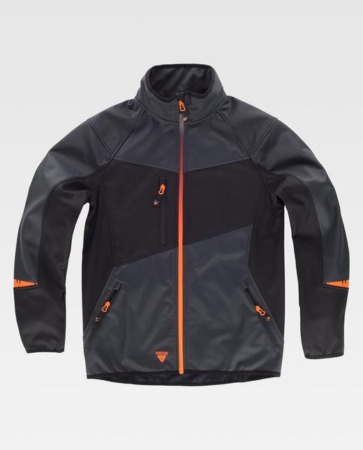 Workshell de color Gris oscuro+Negro+Naranja Fluor