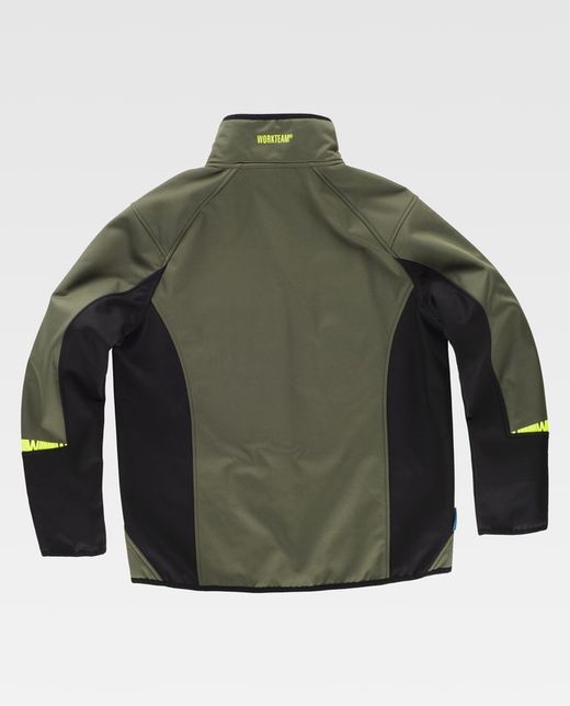 Workshell de color Verde Caza+Negro+Amarillo fluor