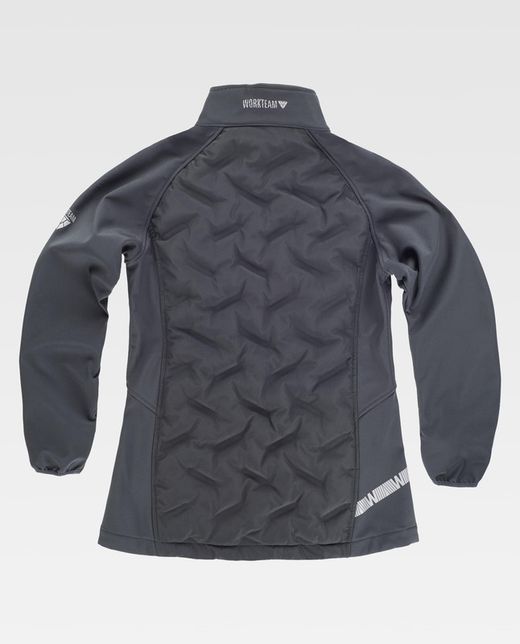 Workshell de mujer combinada con tejido acolchado sellado y con detalles reflectantes Gris