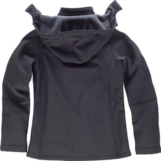 Damen Workshell mit Kapuze und reflektierenden Details, Brusttasche und Ärmel Schwarz