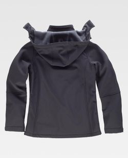 Damen Workshell mit Kapuze und reflektierenden Details, Brusttasche und Ärmel Schwarz