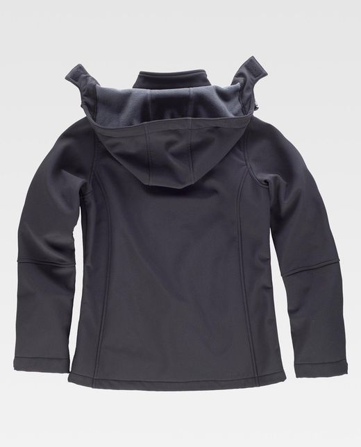 Damen Workshell mit Kapuze und reflektierenden Details, Brusttasche und Ärmel Schwarz