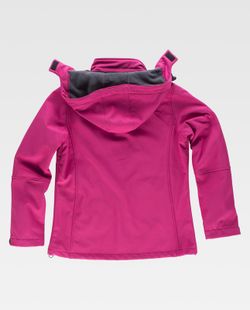 Damen-Workshell mit Kapuze und reflektierenden Details, Brusttasche und Ärmel Fuchsia Pink