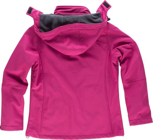 Damen-Workshell mit Kapuze und reflektierenden Details, Brusttasche und Ärmel Fuchsia Pink