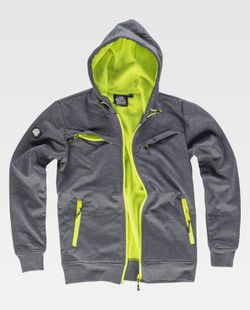 Workshell kombinierter Hoodie mit Brust- und Seitentaschen, Fleecefutter Grey Yellow AV