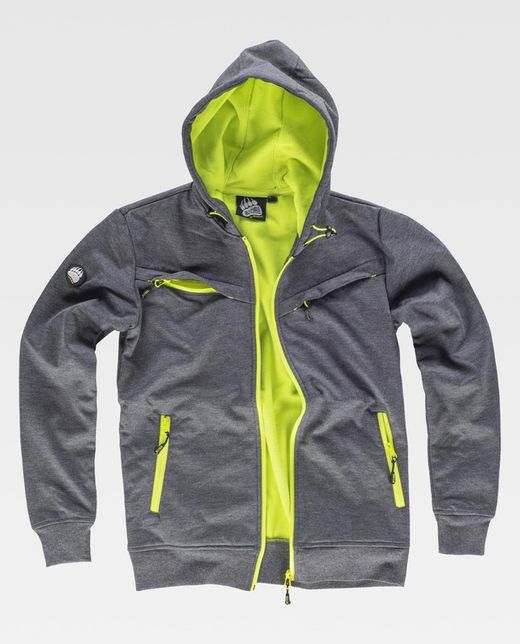 Workshell kombinierter Hoodie mit Brust- und Seitentaschen, Fleecefutter Grey Yellow AV