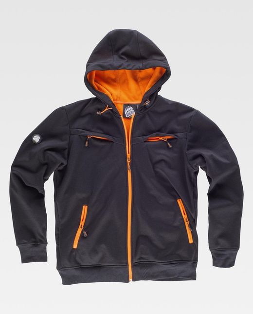 Workshell Hoodie, Brust- und Seitentaschen, Fleecefutter Black Orange AV