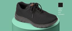Blucher Schuh mit einteiligem Schnitt, nahtlos und mit Spitzenverschluss. Farbe Schwarz