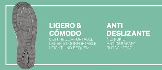 Scarpa con chiusura in velcro, lavabile a freddo e caldo fino a 40º, tomaia in microfibra foderata internamente, altamente TRASPIRANTE con grande capacità di assorbimento dell'umidità e asciugatura rapida. Colore nero