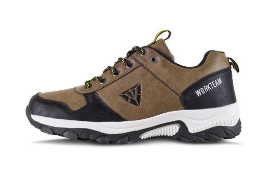 Trecking shoe with laces PU outer fabrics and combined colors TPR sole Beige Black