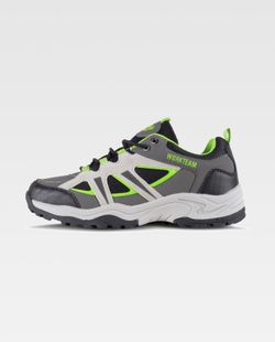 Trecking Schuh mit Schnürsenkeln Stoffe und Farben kombiniert TPR Sohle Grau Schwarz Grün Mehl