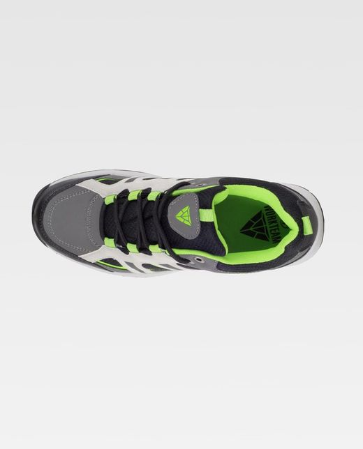 Trecking Schuh mit Schnürsenkeln Stoffe und Farben kombiniert TPR Sohle Grau Schwarz Grün Mehl