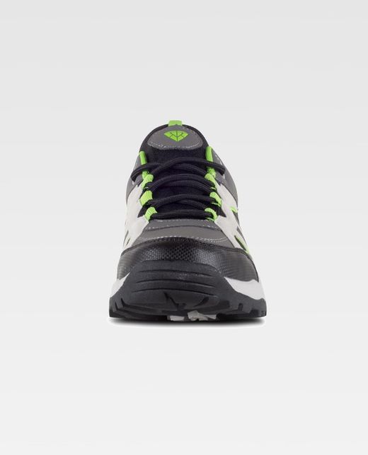 Trecking Schuh mit Schnürsenkeln Stoffe und Farben kombiniert TPR Sohle Grau Schwarz Grün Mehl