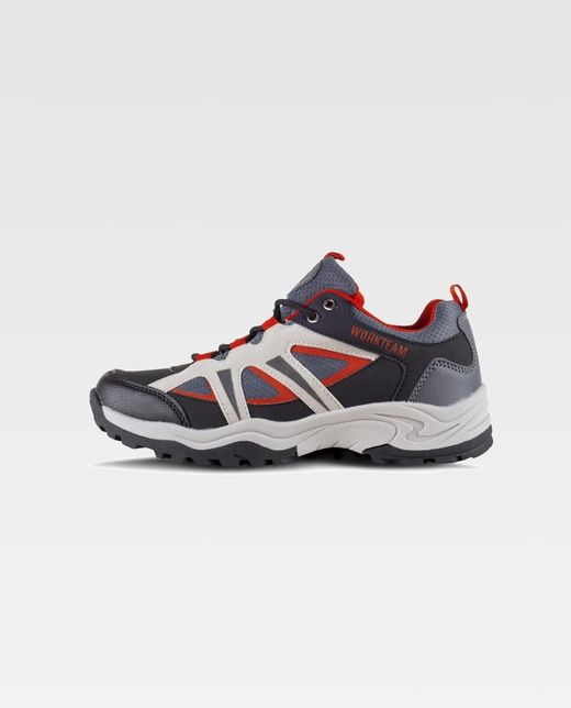 Trecking Schuh mit Schnürsenkeln Stoffe und kombinierte Farben TPR Sohle Schwarz Grau Rot