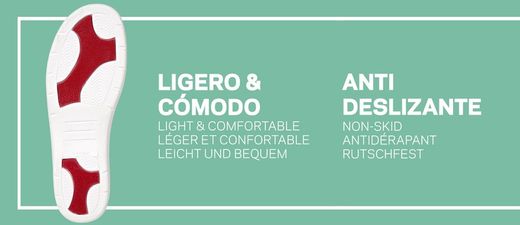 Lederclog mit anatomischer Innensohle und offener rutschfester Meeresfarbe
