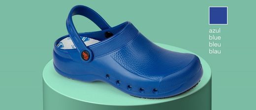 Zoccolo in EVA leggero, con cellule antiscivolo sulla suola, monoscocca, anatomico e antiscivolo. Colore blu