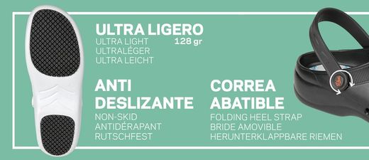 Zoccolo in EVA leggero, con cellule antiscivolo sulla suola, monoscocca, anatomico e antiscivolo. Colore blu