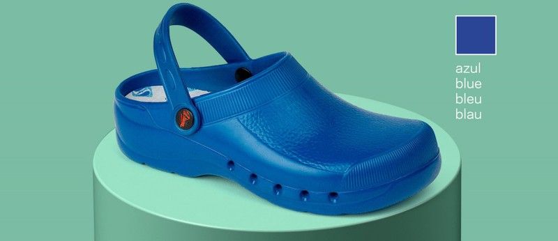 Zueco ultraligero de EVA, libre de látex, monocasco, anatómico y antideslizante.