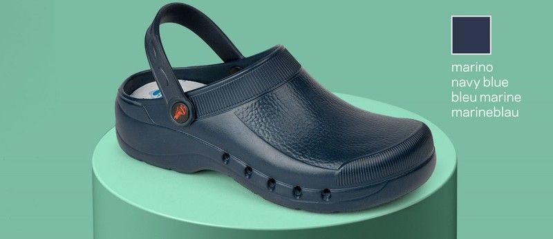 Zueco ultraligero de EVA, libre de látex, monocasco, anatómico y antideslizante.