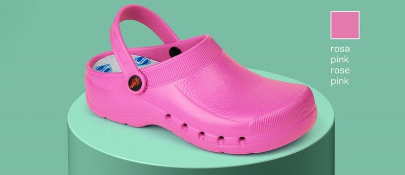 Zueco ultraligero de EVA, libre de látex, monocasco, anatómico y antideslizante.